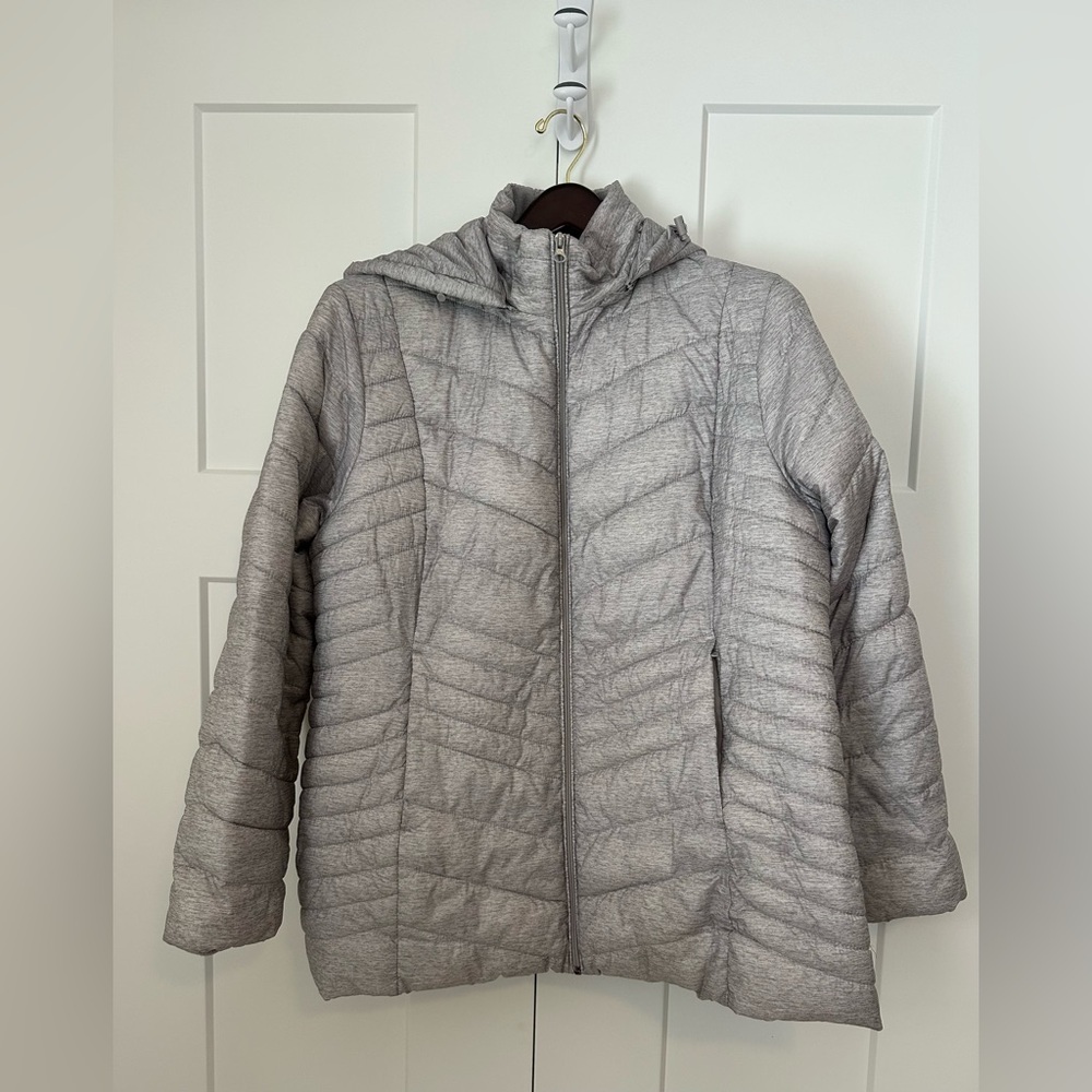 Xersion Heathered Gray Quilted Hooded Puffer Jacket 2X‎